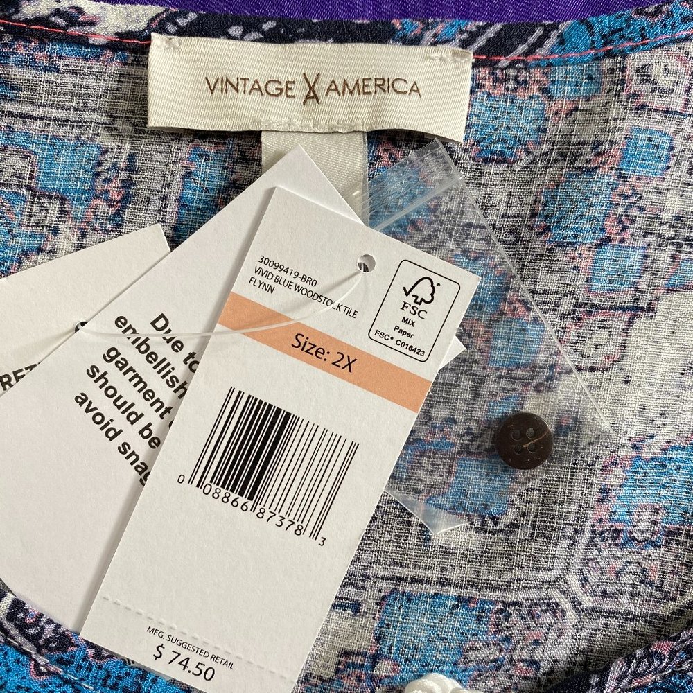 NWT📌 Vintage America Crochet Trim Peasant Top - Picture 13 of 15